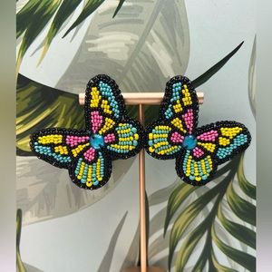 Colorful & Flirty Beaded Embroidery Butterfly -Cute Statement Butterfly Earrings